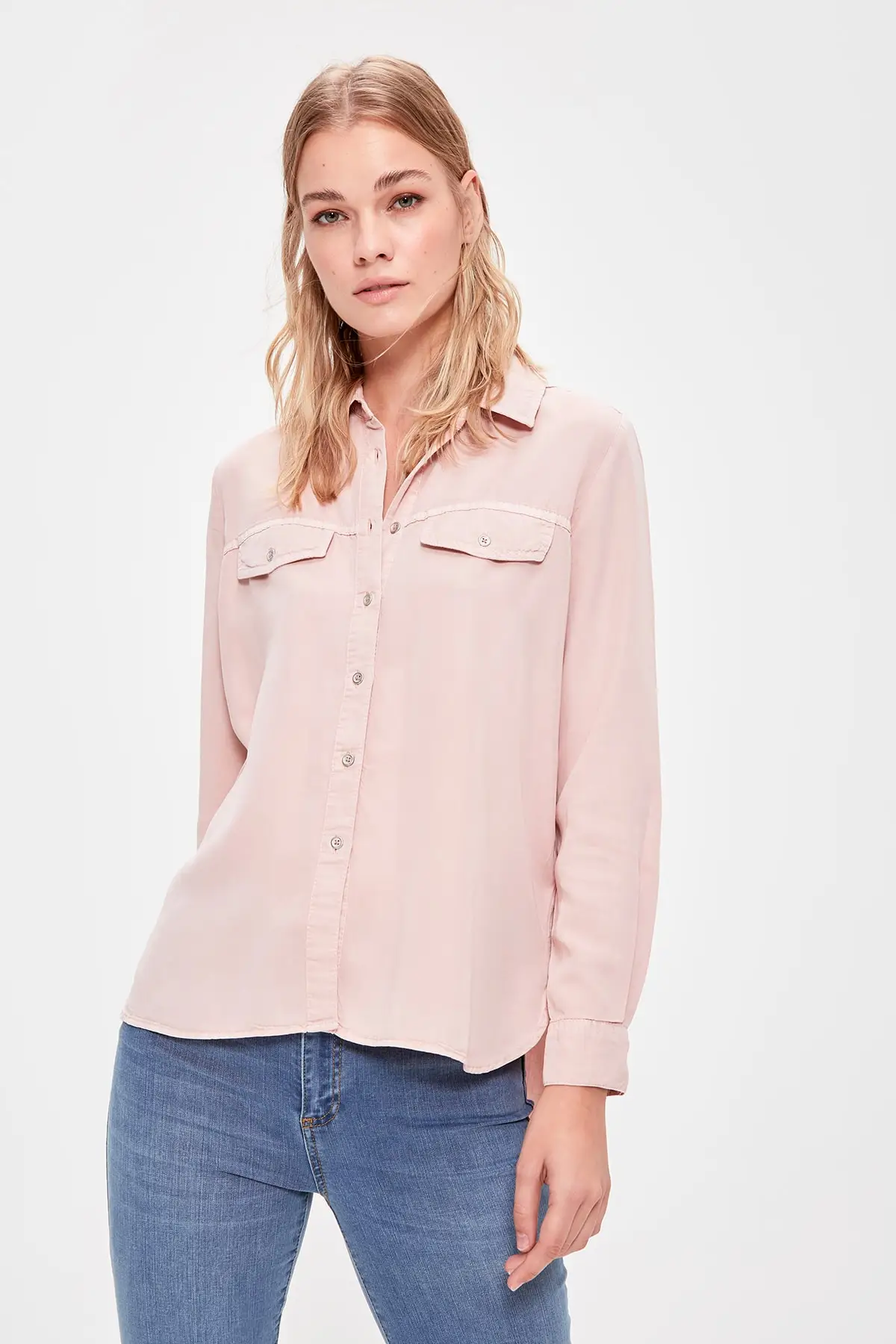 Trendyol лосось джинсовая ткань, tencel рубашка TWOAW20GO0262