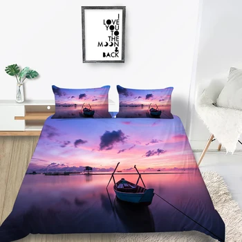 

King Size Bedding Set Sunset Glow Romantic Beautiful Sea Duvet Cover For Girl Queen Twin Full Single Double Comfortable Bed Set