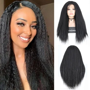 

Charisma Black Kinky Straight Long Synthetic Lace Front Wigs For Black Women Heat Resistant Hair Afro Wigs With Baby Hair