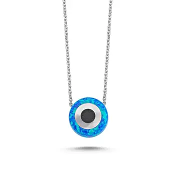 

Angemiel 925 Sterling Silver Blue Opal Eye Necklace