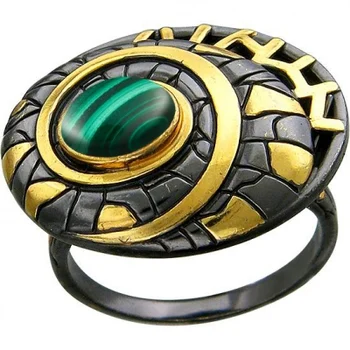 

Esthete ring with black silver Malachite with gilding