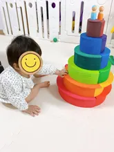 Juguetes de madera en 3D DIY para niños, arcoíris, bloques de construcción, apilador de gran tamaño, creativo, Montessori, juguetes educativos