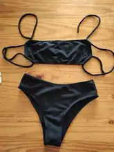 Thong Bikinis Biquini Beachwear Swimming-Suit Swimwear Women Push-Up Sexy Pure-Color