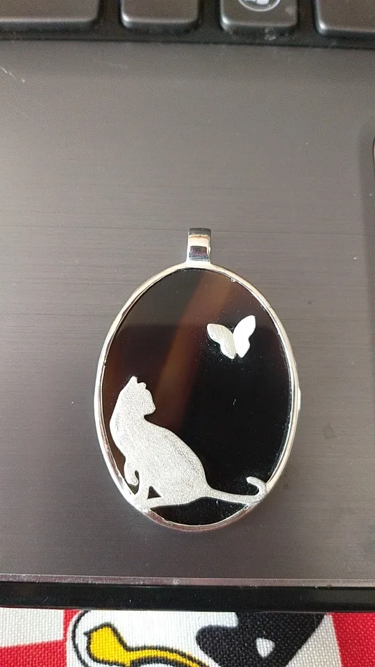 Agate Handmade Fine Jewelry Cat and Butterfly Pendant without Chain | 925 Sterling Silver photo review