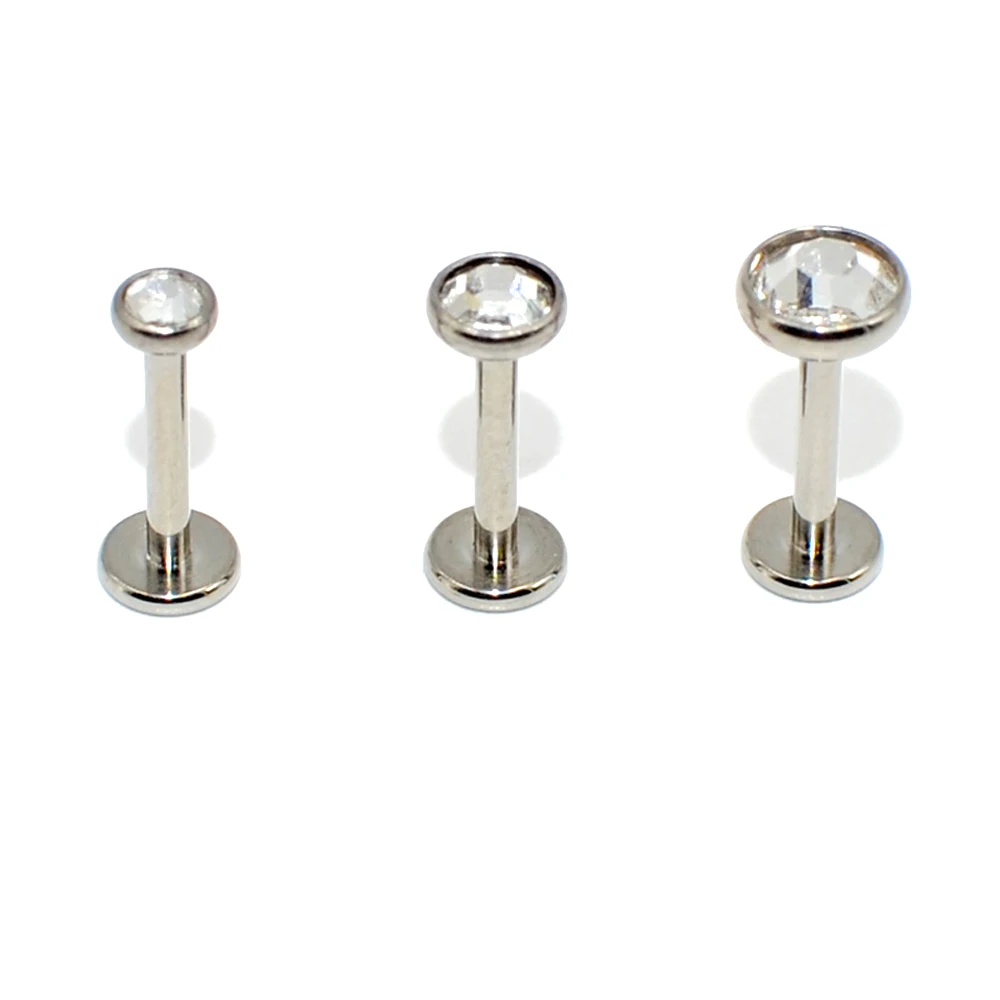 3PC G23 Titanium Flat CZ Gem Internally Threaded Labret Stud Ear Tragus Cartilage Helix Earring Fashion Body Piercing Jewelry16g