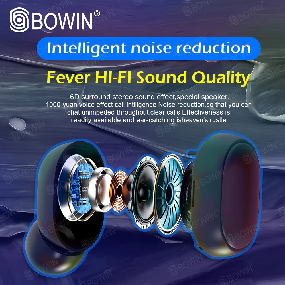 BOWIN Bluetooth 5 0 E6S A6S Earbuds Noise Canceling LED Display Sport Earphones TWS Wireless Earbuds With Mic 3D Sound