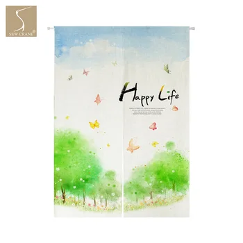 

Flower Wreath Butterflies Love Happiness Happy Life Spring Tree Japanese Noren Door Curtain Home Kitchen Doorway Room Divider
