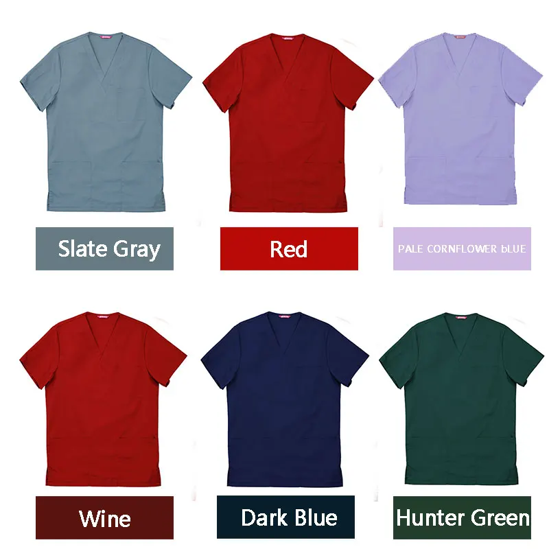 Men's Embroidered Scrub Top Nursing Uniform Blouse Short Sleeve V-Neck Working Top with Pockets Personalized with your Text