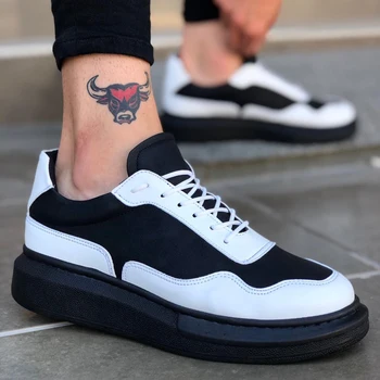 

BA0138 BOA High Base Black White Lace-Up Men Shoes. van, chaussure, air, para, flip, cover, lace, shoelaces, loafer,