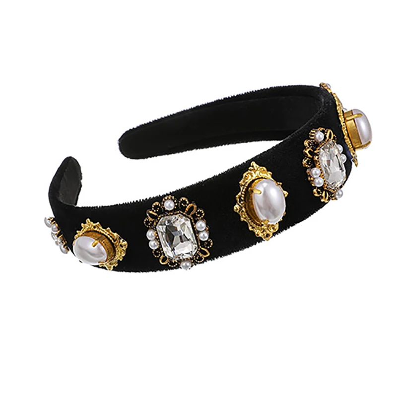 

ZHINI Big Padded Rhinestones Headbands for Women Elegance Charming Imitation Pearls Hair Band Hair Jewelry Wedding Accessories