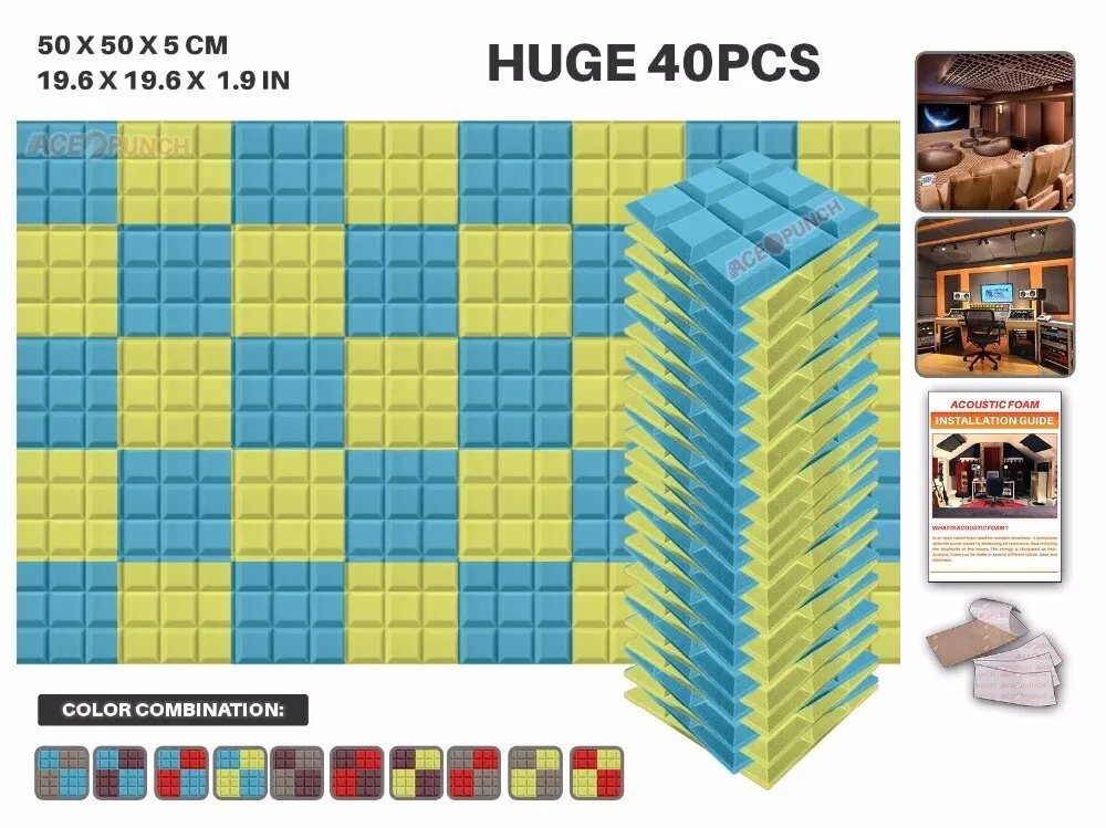 

Arrowzoom 40 pcs Set Bevel Grid 19.6 x 19.6 x 1.9" Acoustic Studio Foam 3 Color Combinations KK1046