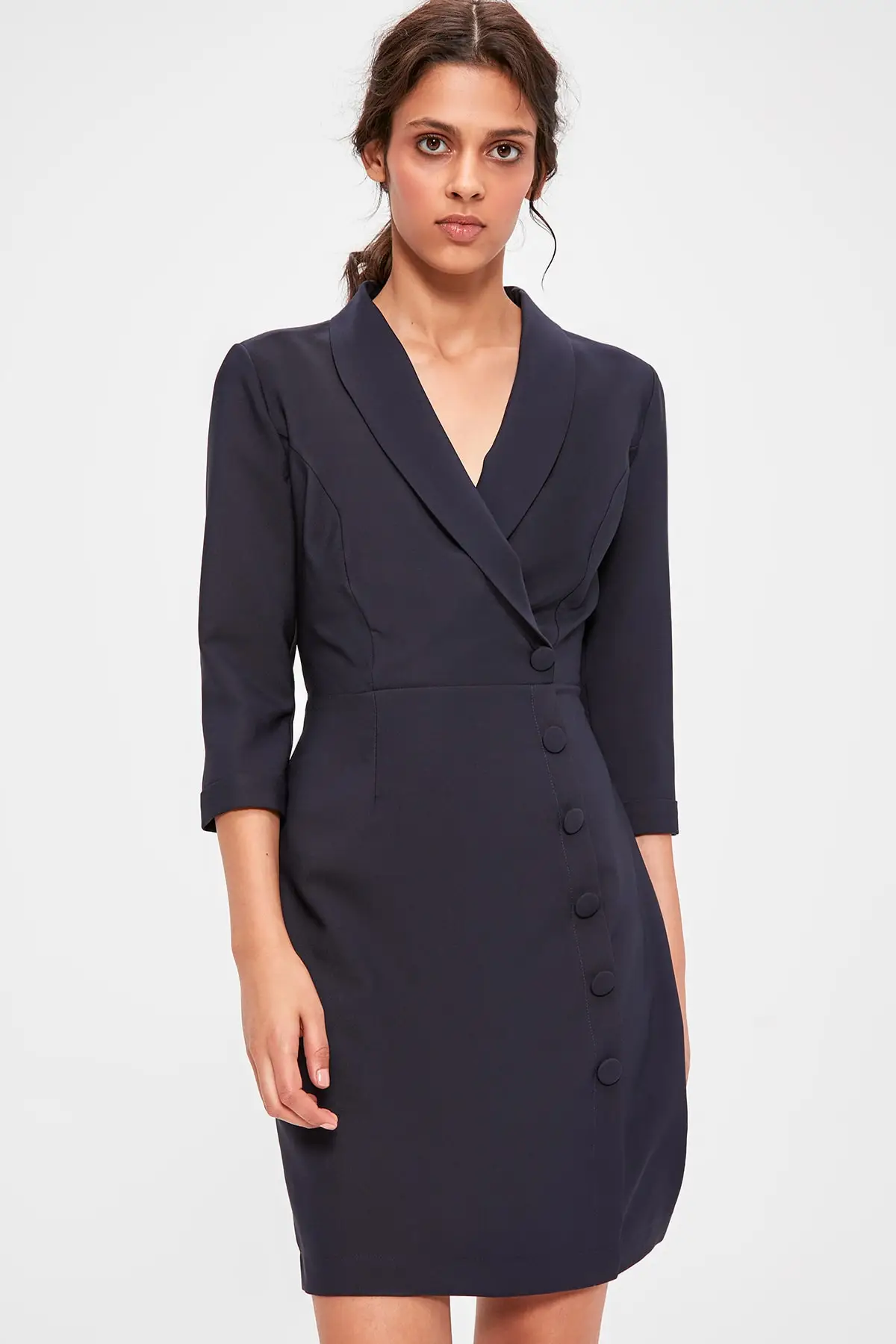 

Trendyol Navy Blue Double Breasted Collar Dress TWOAW20EL1459
