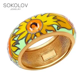 

SOKOLOV Ring gilded with silver enamel, fashion jewelry, 925, women's male