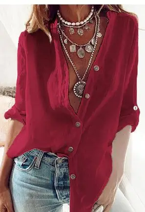 ZOUDKY 2020 V-neck Button m002 Blouse Shirt Women