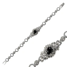 Серебряный 925 пробы Браслет из марказита и натурального камня