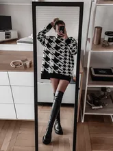 White Sweater Turtleneck Long Pullover Simplee Knitted Houndstooth Black Women Warm Fashion