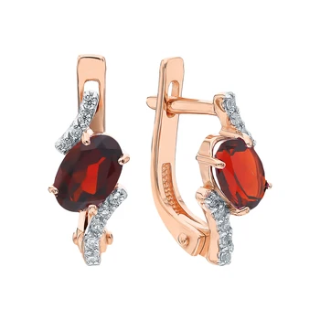 

Gold earrings with cubic zirconia and Garnet sunlight sample 585 test