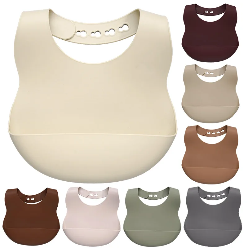 BPA Free Silicone Bibs For Kids Newborn Baby Feeding Tableware Waterproof Solid Color Adjustable Bib Baby Stuff