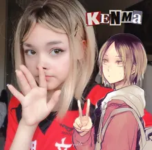 Element-peluca femenina de fibra resistente al calor, cabellera corto sintético recto con flequillo lateral ombré Rubio Dorado Bob, color blanco/negro