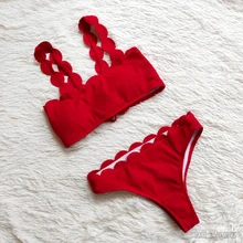 INGAGA-Bikinis de realce para mujer, traje de baño con borde festoneado, bañador de banda Negro, Bikini liso para mujer, ropa de playa 2021