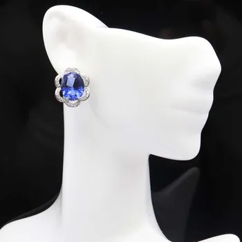 

17x15mm SheCrown Created New Stone Iolite White CZ Gift For Ladies Silver Earrings