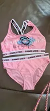 Bañador con estampado de letras para niña, conjunto de Bikini deportivo de dos piezas, traje de baño con cinturón para niña de 9 a 14 años