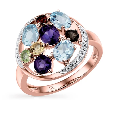 Gold ring with хризолитом раухтопазами amethyst Topaz Garnet and citrine sunlight sample 585 | Украшения и