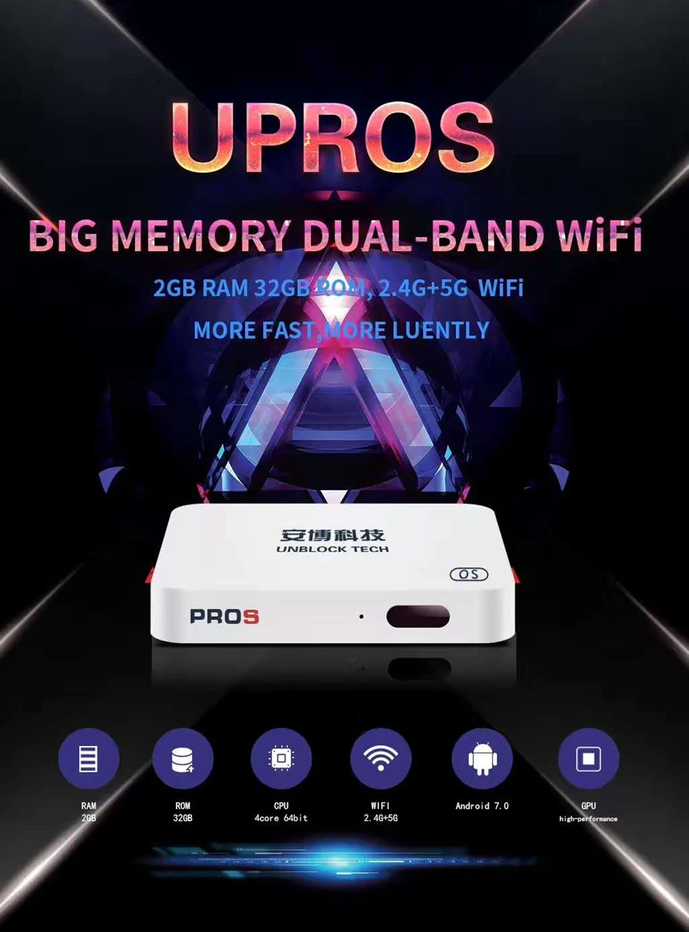 UBOX PROS Ubox версия GEN7 tv box upros 2G32G Android 7,0 smart медиаплеер