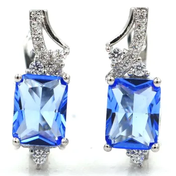 

18x6mm Romantic Simple Style Created Violet Tanzanite White CZ Gift For Girls Silver Stud Earrings Daily Wear Wholesale