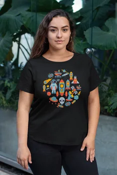 

Angemiel Wear Space Pattern Black Women Cotton Large Size T-Shirt