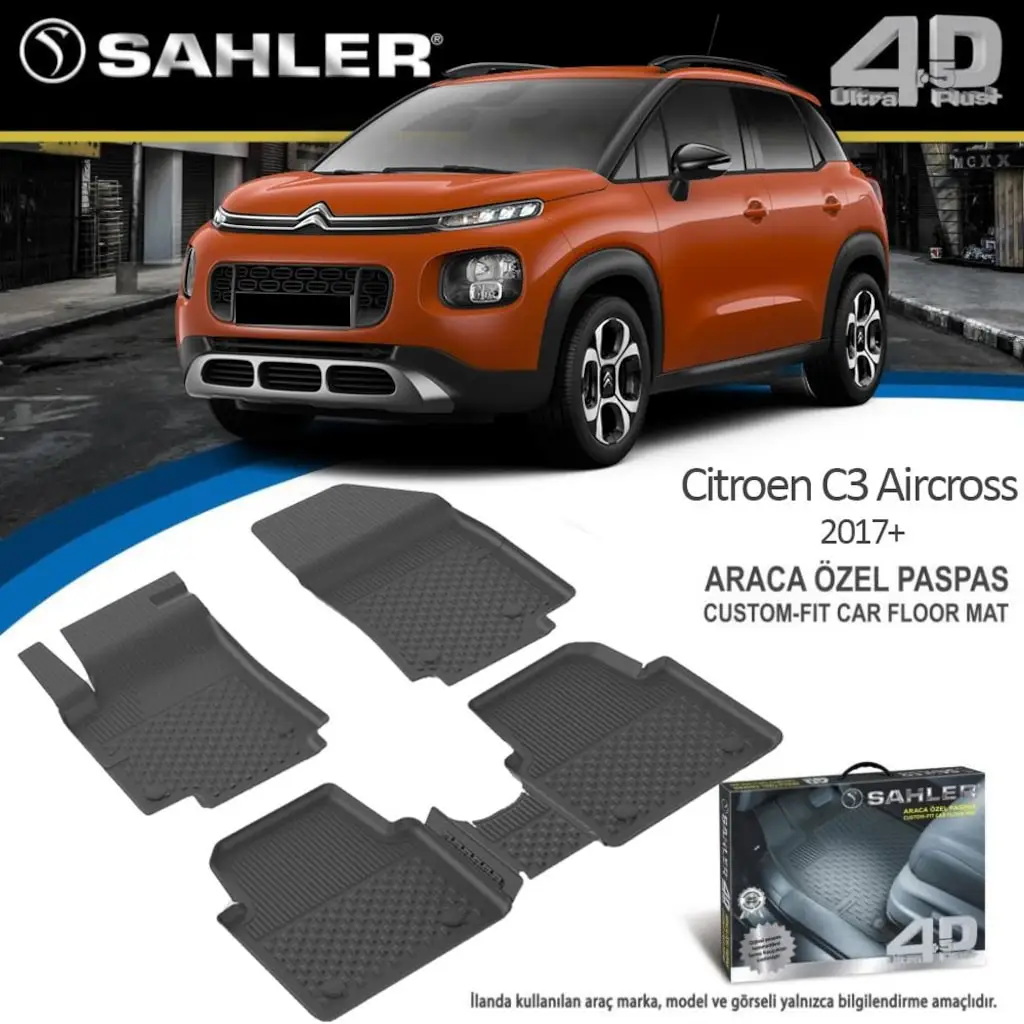 Коврики для пола 4.5D литой черный подходит Citroen C3 Aircross 2017 2018 2019 2020 2021 резиновые