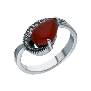 

Silver ring with marcasite and carnelian sunlight sample 925