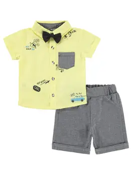 

2020 Summer Suit Woven Set Linen Linen Short Sleeve Printed Shirt Collar Polo Civil Baby Baby Boy Shorts 3 12 Months