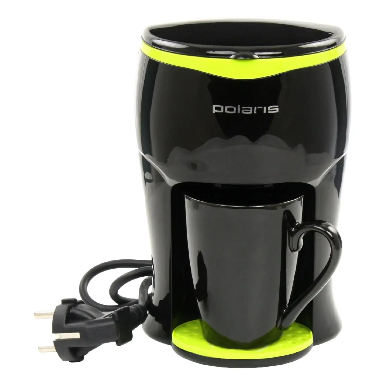 Кофеварка Polaris PCM 0109 черно-салатовая(Съемный фильтр, мощность 350 Вт, капельная, ложка и кружка в комплекте