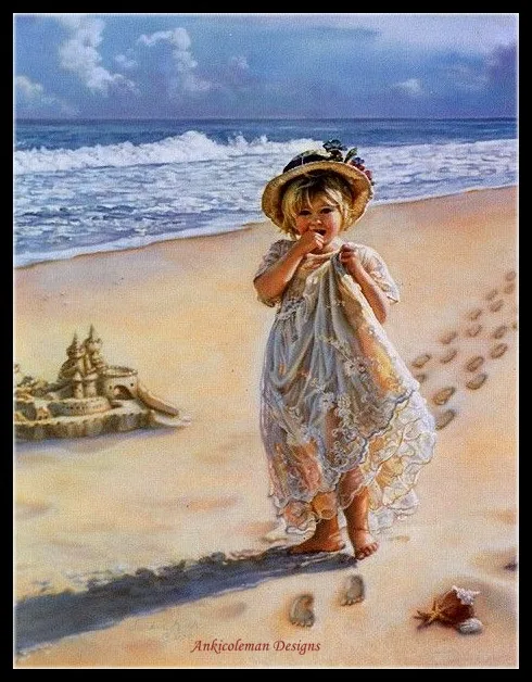 

Counted Cross Stitch Kits Needlework - Crafts 14 ct Aida DMC Color DIY Arts Handmade Home Decor - Footprints in the Sand