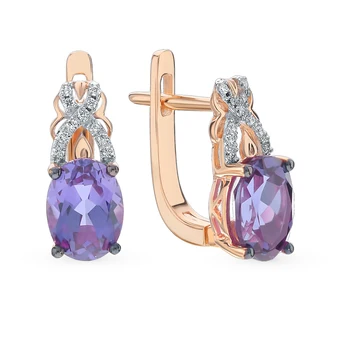 

Gold earrings with alexandrite and diamonds sunlight sample 585