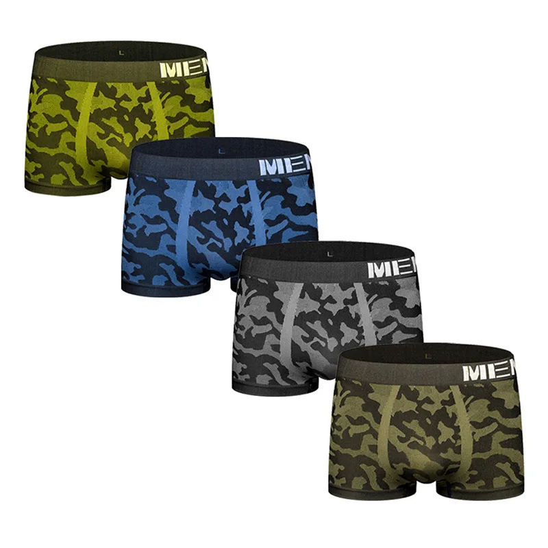 4pcs/lot Mens Underwear Sexy Boxer Short Gay Camouflage Penis Pouch Bulge Panties Shorts Seamless Underpants for Men Male Pack