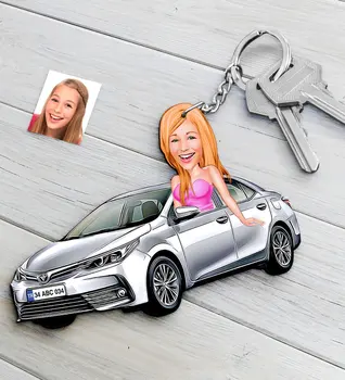 

Personalized Women 'S Toyota Corolla Figured Platter Wooden Cartoon Keychain