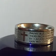 Letdiffy-anillo de acero inoxidable con letras cruzadas para hombre, sortija de oración de Biblia español, nunca se decolora, anillos con letras