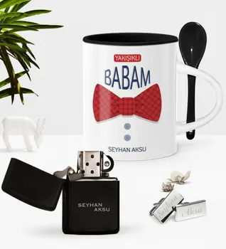 

Personalized Custom Handsome Dad With Spoon Cup Cigarette Lighter Cufflink Seti-1