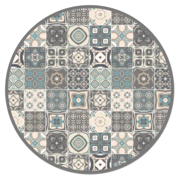 

Panorama Vinyl Round Rug Vintage Tiles Design in Blue - Kitchen Carpet Anti-Slip Flame Retardant - Living Room Rug - XXL Rugs - PVC Rugs