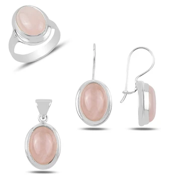 

Silver 925 Sterling Pink Quartz Stone Handwork Set