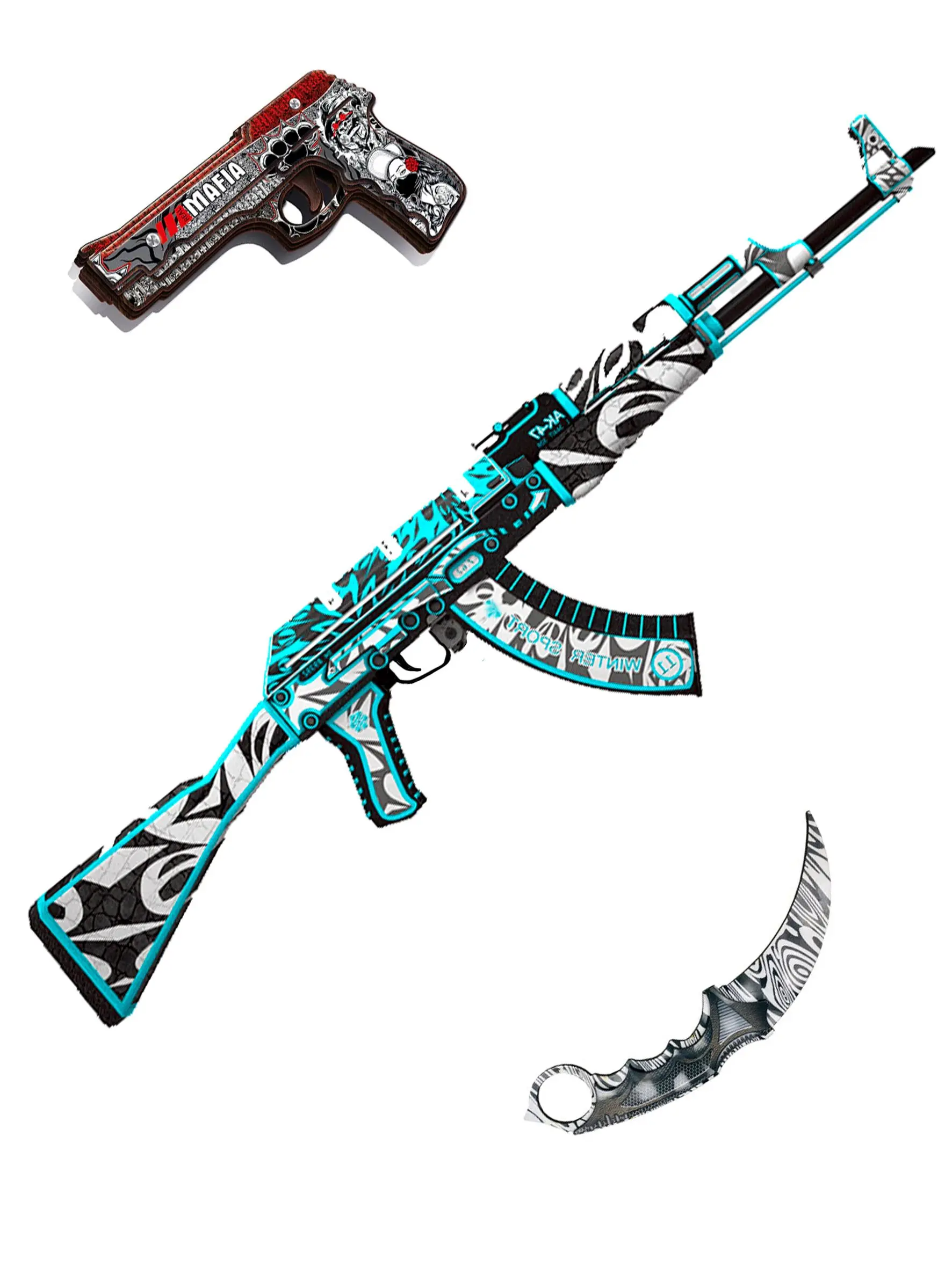Деревянный набор CS GO | Автомат кс го пистолет резинкострел нож керамбит быстрая