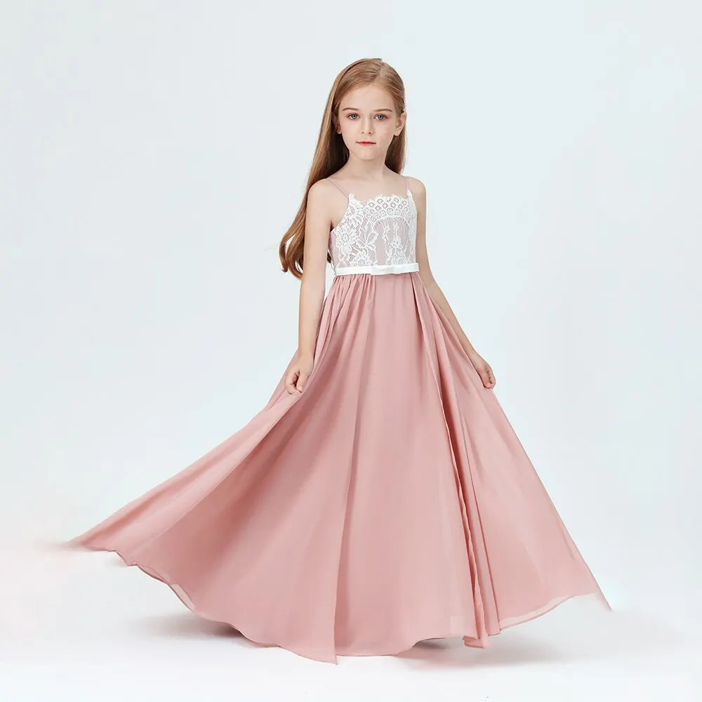 Vestidos de flores de gasa para niña, vestido de princesa Formal boda, fiesta de noche, nuevo, Vestido largo de dama de honor Junior - AliExpress