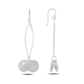 

KUTAYDAN Dangle With Matt Pattern Sequin Earrings 925 Sterling Silver