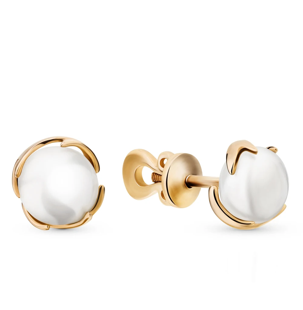 Gold earrings with pearls SUNLIGHT test 585