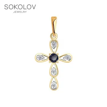 

Suspension SOKOLOV gold with blue corundum (synth.) And cubic zirconia fashion jewelry 585 women's male, pendants for neck women