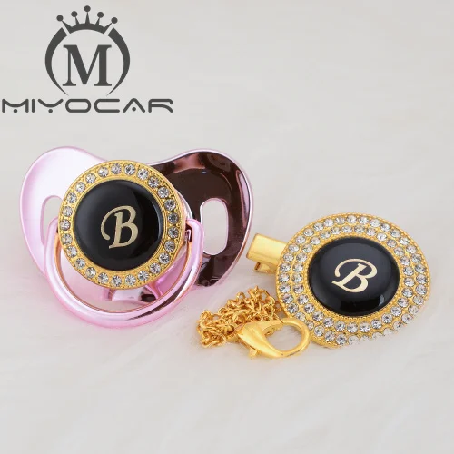 MIYOCAR, золотое, серебряное название, инициалы, Буква B, красивая, шикарная соска и соска, клипса, BPA бесплатно, пустышка, блестящая, уникальный дизайн, LB - Цвет: LB-11  6-18M