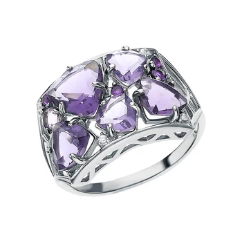 

Silver ring with cubic zirconia and amethyst synthetic sunlight sample 925
