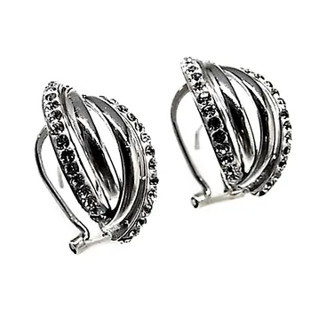 

925 sterling silver earrings m bands white stones [AB2702]